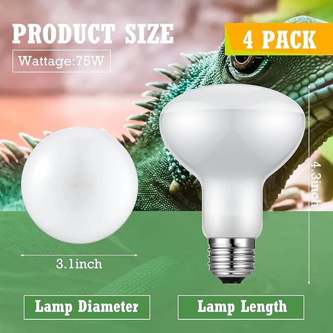 Tarpop 8 Pcs Reptile Heat Lamp Bulb, 75w Reptile Basking Heat Light Bulb Uva Daylight for Bearded Dragon, Amphibian, Turtle, Lizard, Chicken