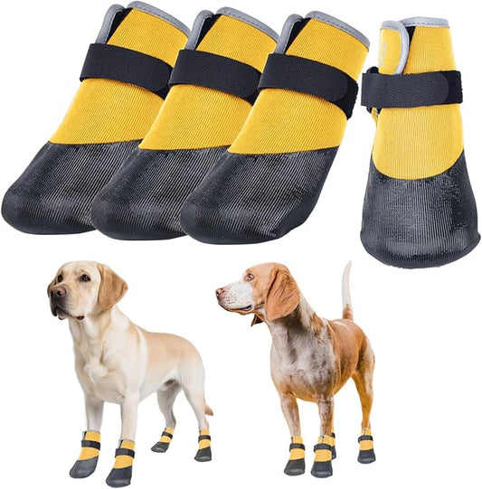 Dog Shoes Lightweight Dog Boots-Breathable Knitted Paw Protector with Adjustable Strap for Hot Pavement, Rain Walking, Hardwood Floors Anti Slip Reduce Noise, Prevent Licking Paws(Yellow,L)