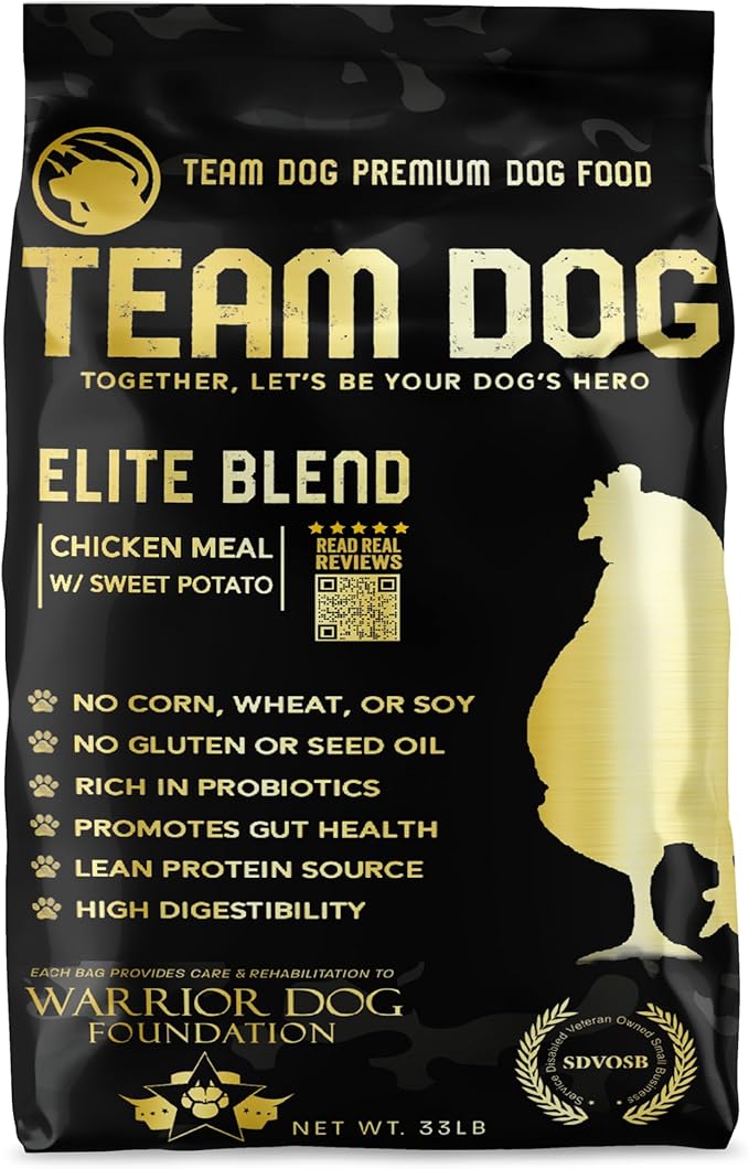 TEAM DOG Elite Blend High Protein Dog Food | Chicken Meal & Sweet Potato | For High Energy, High Performance Dogs | Easy to Digest | Gluten Free, GMO Free, No Corn, Wheat or Soy | (33 lb Dry Dog Food)