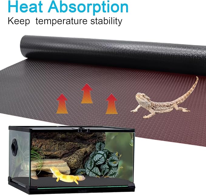 Reptile Carpet Bedding, 17.7 x 78.7 Inches Cuttable Reptile Terrarium Substrate Liner, Bearded Dragon Tank Accessories, Reptile Tank Mat for Leopard Gecko, Lizard, Snake and Tortoise, Black