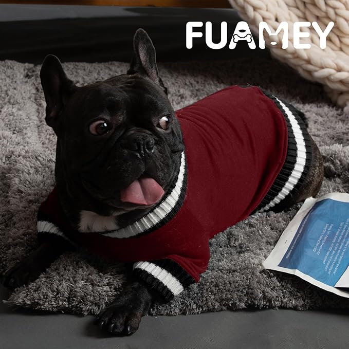 FUAMEY Dog Pullover Sweatshirt，Dog Winter Sweaters Warm Clothes Vest Thick Puppy Soft Pet Fleece Sweater Cute Doggie Boy Girl Outfit for Small Medium Dogs Wine-red L, Large(chest:26.7in)