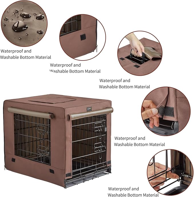 DONORO Dog Crates for Lareg Size Dogs Indoor Double Door Dog Kennels & Houses for Puppy and Cats, Collapsible Metal Contour Dog Cages (Brown, 42.0" L x 28.0" W x 31.0" H)