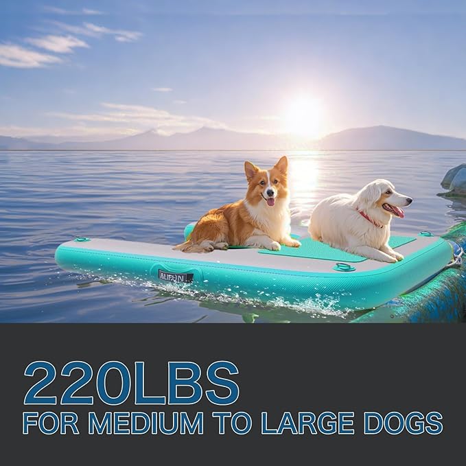 ALIFUN Inflatable Dog Water Ramp Safety Floating Dock Dog Pool Raft for Pool Lake Boat Non-Slip Floating Ladder for Pets Up to 220 LBs Bgreen 140CM Length