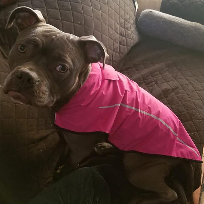 Mile High Life Dog Raincoat, Adjustable Waterproof Reflective Rain Jacket for Small Medium Large Dogs, Lightweight Breathable Pet Rain Coat with Leash Hole(Hot Pink,M Chest 26-32")