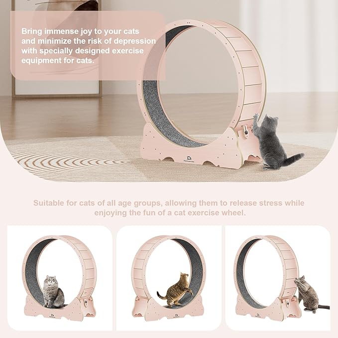 Cat Wheel, 48" XL Large Cats Exercise Running Wheel, Cat Treadmill for Indoor Cats, Pink
