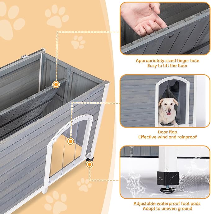 Petsfit 45.3" Dog House Outdoor, No Tools Required Assembly, Folding Dog House Outdoor, Unfold to Use, Dog Houses for Large Dogs Outside (Large, Grey)