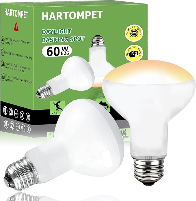 60W E26 Reptile Heat Lamp Bulbs, R63 Upgraded UVA Basking Spot Light for Bearded Dragon, Lizard, Tortoise & Amphibians - Simulated Natural Sunlight, Daylight Bulb fot Terrarium | 2 Pack