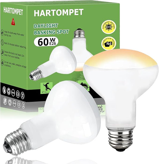 60W E26 Reptile Heat Lamp Bulbs, R63 Upgraded UVA Basking Spot Light for Bearded Dragon, Lizard, Tortoise & Amphibians - Simulated Natural Sunlight, Daylight Bulb fot Terrarium | 2 Pack