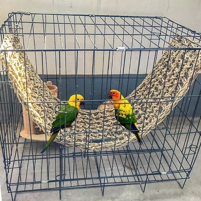Bird Seagrass Mat 30" × 7" Parrot Natural Grass Woven Net Hammock Parakeet Climbing Rope Ladder Mat Chew Toys Cage Accessories for Pigeon Macaw Cockatiel Conure Budgie Cockatoo Rat Bearded Dragon