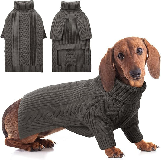 ASENKU Dog Sweater, Dog Sweaters for Medium Dogs, Warm Pullover Doggie KnitTurtleneck Warm Clothes for French Bulldog, Boston Terrier（Dark Grey, L）