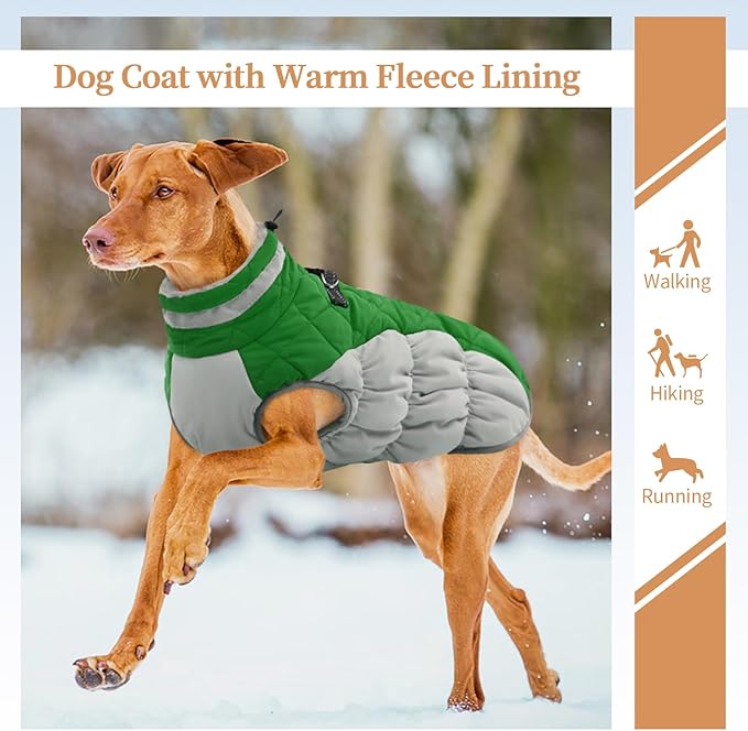 Dog Coats for Small Dogs, Puppy Coat, Warm Winter Jacket, XS Dog Coat with Harness Built in, Waterproof Pet Cold Weather Coats, Puppy Winter Clothes Snowsuit Chihuahua Maltese,Green,XS