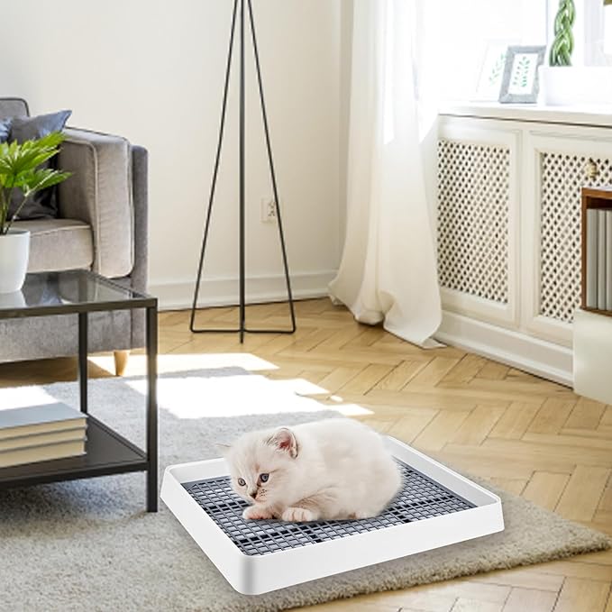 VAIPI 2 Pack Large Rabbit Litter Box with Small Broom and Dustpan Litter Pan for Cage Grate Restroom Bunny Toilet Tray for Rabbit Rats- 15 x 12.2 x 2.6 Inches