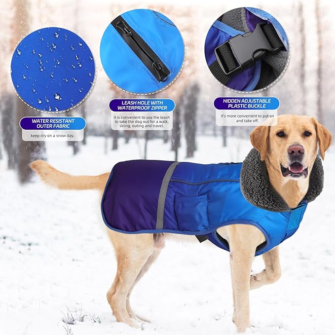 Doglay Dog Coat, Waterproof Dog Jacket Pet Winter Coat for Cold Weather with Thicken Furry Collar, Reflective Puppy Winter Jacket Warm Fleece Lining for Small Medium Large Pets