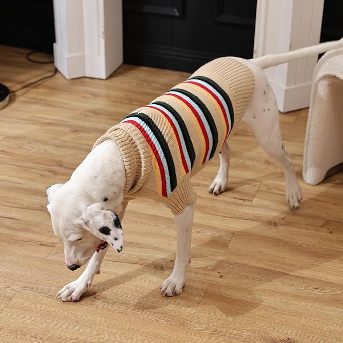 Kuoser Dog Sweater XL, Dog Sweaters for Medium Dogs Boy Girl, Turtleneck Doggie Striped Knitwear for Christmas, Winter Dog Clothes Pet Apparel for Labrador Beagle, Apricot XL