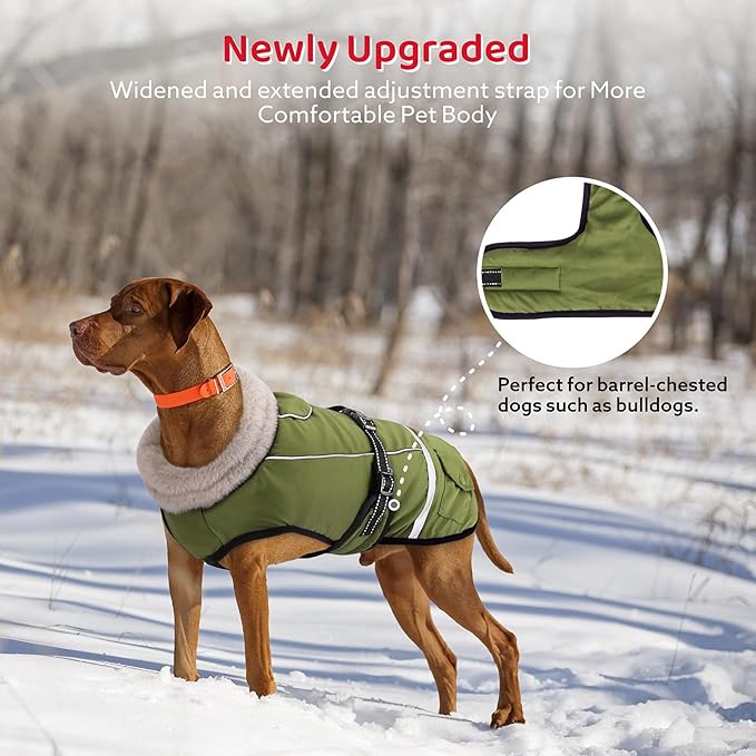 Dog Coat, Dog Winter Coat Jacket Waterproof for XXL Large Dogs, Pet Vest Warm Fleece Cozy for Cold Weather, with Harness Built in Reflective, Dogs Snowsuit Windproof, Adjustable Buckle