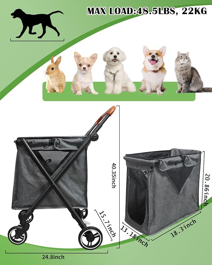 Folding Pet Stroller Dog Stroller for Small/Medium Dogs, Cat ，4 Wheels