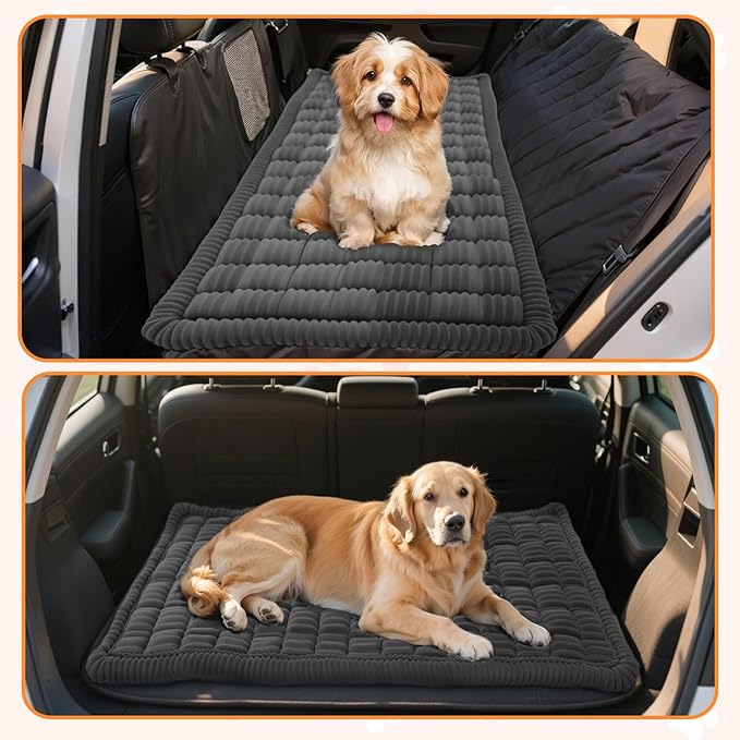 Backseat Pet Bed Mat, Plaid Dog Bed for Car Back Seat, Flannel Dog Covers for Loveseats, Non-Slip Travel Pet Mat, Custom Fit for Backseat Extenders and Seat Covers, 54"x24.8", Dark Grey