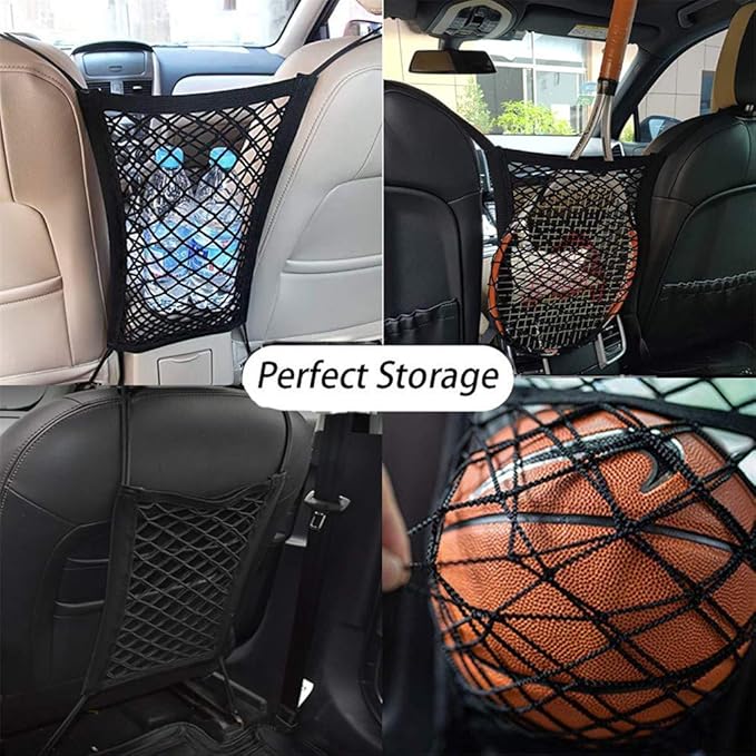 DYKESON Pet Barrier Dog Car Net Barrier with Auto Safety Mesh Organizer Baby Stretchable Storage Bag Universal for Cars, SUVs -Easy Install,Safer to Drive with Pets and Children, 2 Layer