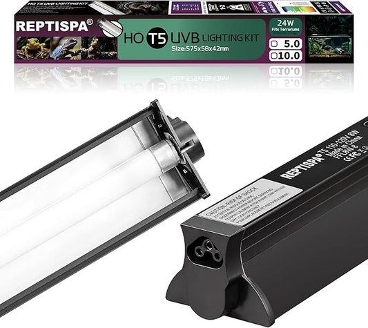 T5 HO UVB Lighting Combo Kit, 24W Reptile Light Fixture with Fluorescent Light Bulbs, Desert 10.0 UVB Light for Reptiles and Amphibians, Basking Light for Bearded Dragon, High Output Natural Light
