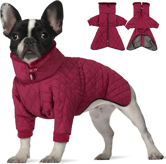 IDOMIK Dog Winter Coat for Small Dogs, Warm Dog Winter Jacket with Fleece High Collar, Zippered Cold Weather Coats for Dogs, Waterproof Doggy Snow Jacket Clothes,WineRed,S