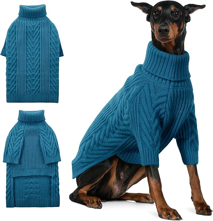 ASENKU Extra-Large Dog Sweater, Dog Sweaters for Extra Large Dogs, Pet Sweatshirt Apparel Turtleneck Pullover Winter for Doberman, Great Dane (Teal Blue, 4XL)