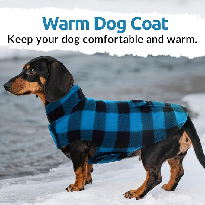 ASENKU Dog Winter Coat, Fleece Doggie Jacket Plaid Reversible Vest Waterproof Windproof Cold Weather Clothes for Small Medium Large Dogs (XXL, Blue)