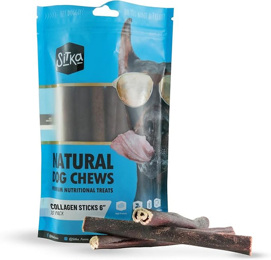 Sitka Farms Collagen Stick for Dogs 6 Inch - 10 Count - Long Lasting Collagen Chews - Bully Stick & Rawhide Alternative - No Raw Hide - Single Ingredient Treat