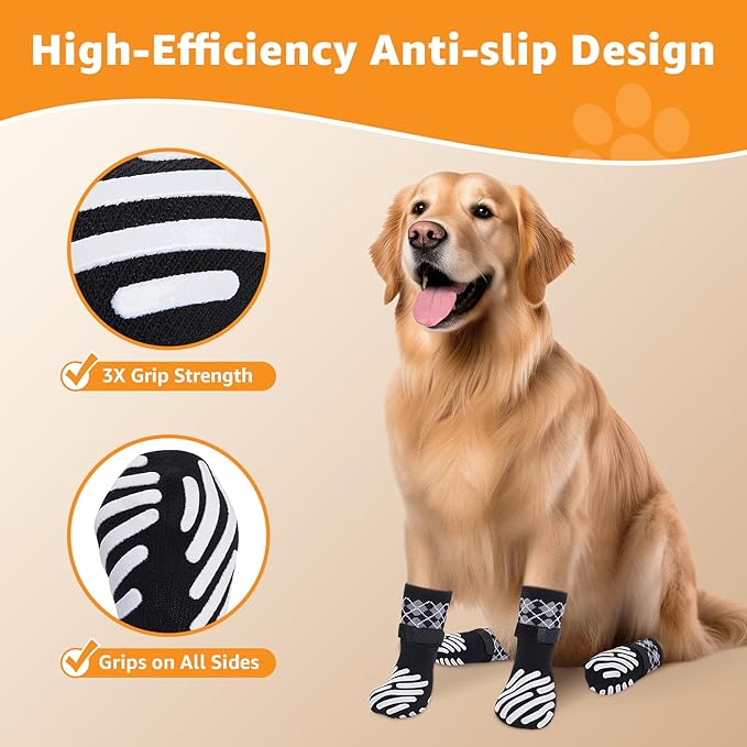 LOOBANI Dog Socks to Prevent Licking Paws - Dog Socks for Hardwood Floors Anti Slip for Traction Control - Dog Grippy Socks for Senior Dog Small Medium Large Dogs on Tile Floors, Black S