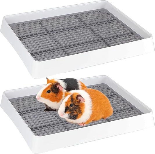 FHTONGE 2 Pcs Guinea Pig Litter Box for Cage, Guinea Pigs Litter Pan with Grid, Rectangular Small Amimal Potty Trainer Tray Pet Toilet for Rat Chipmunk Chinchilla Hedgehog Hamster Ferret Rabbit