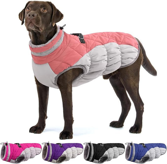 Large Dog Coat, XXLarge Dog Winter Coat, Waterproof Pet Jacket with Back Zipper,Extra Large Pet Coats, Warm Fleece Jacket with D-Ring, Windproof Winter Clothes Golden Retriever,Pink,XXL