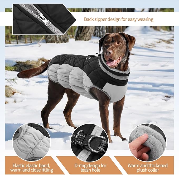 Dog Winter Jacket Cozy Reflective Waterproof Windproof Warm Pet Garment,Comfortable Cold Weather Fleece Apparel Outfits with Zipper Closure for Small Medium Large Dogs Puppy Walking,XXX-Large