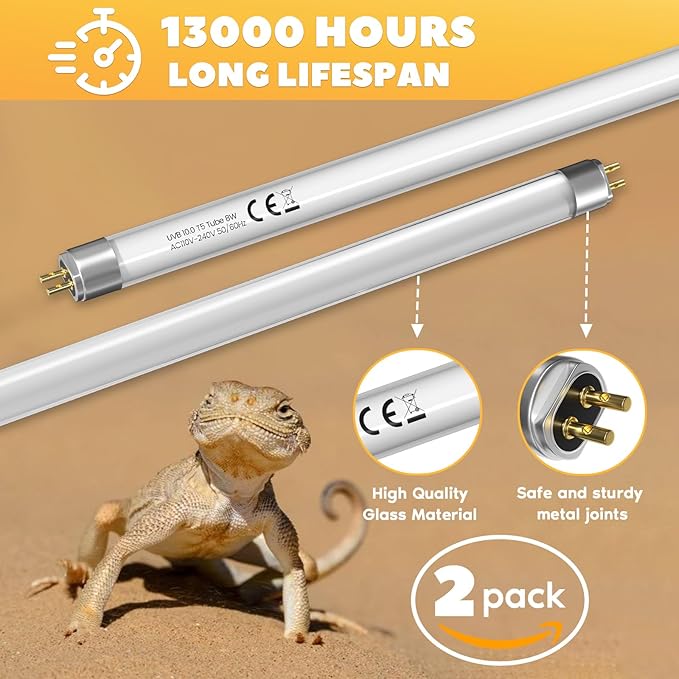 GlowUp 2Pack T5 8W 10.0 Reptile UVB Bulb 12'' T5 UVB Reptile Light Bulb UVA UVB Lamp Tube for Bearded Dragons Turtles Chameleon and Lizards Tropical Desert Reptiles