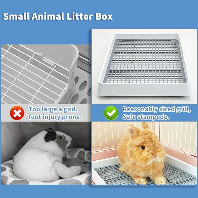 Fhiny Guinea Pig Litter Pan, Rabbit Litter Box with Grate Plastic Small Animals Corner Tray Toilet Potty Trainer for Bunny Chinchilla Guinea Pigs Ferret Hedgehog