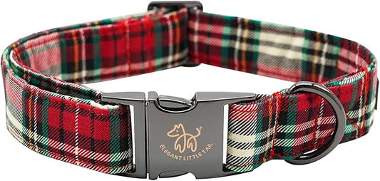 Elegant little tail Dog Collar, Christmas Red Plaid Pet Collar Cute Dog Collars Male or Female Pet Gift Adjustable Dog Collar for X-Small Dogs