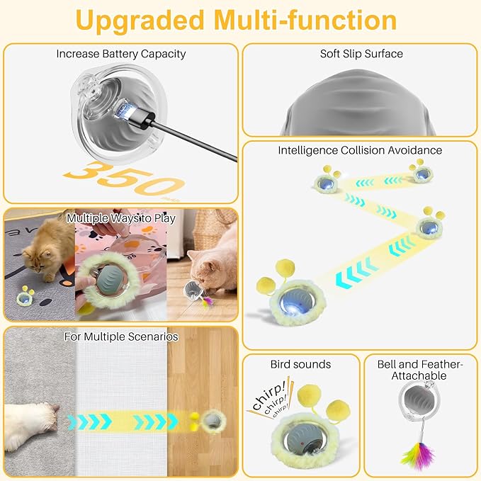 Interactive Cat Toys for Indoor Cats, Automatic Motion Cat Toy in Pouch Fast Rolling Ball in Play Mat Hide and Seek Mouse Catching Game with Chirping Stimulation,Led Light,Auto On/Off(Pink)