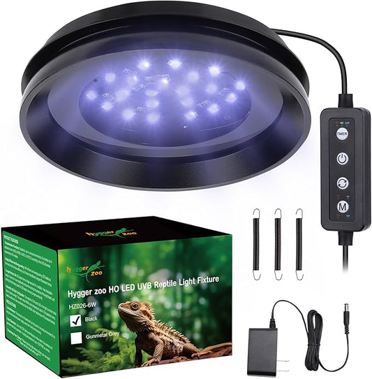 UVB Light for Reptiles with Dimming, LED UVB Light Bulb Fixture for Bearded Dragon Gecko Lizard Turtle Snake, Adjustable Brightness UVA UVB Lamp for Tropical & Desert Reptile Tank Accessories 6W Black
