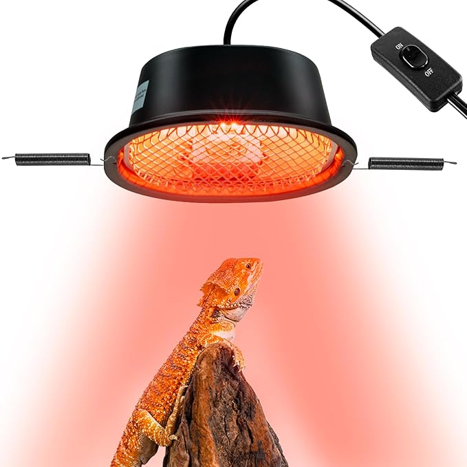 G9 Reptile Infrared Heat Lamp, Terrarium Heating Lamp Fixture with 50W UVA Low Profile Night Red Bulb | Safety Mesh, Tank Hood Basking Spot Light for Bearded Dragons Turtles Lizards Geckos