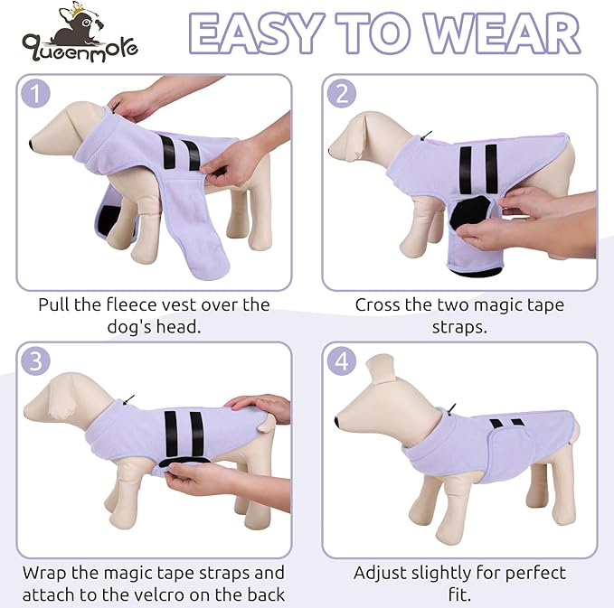 Queenmore XL Dog Sweater, Soft Fleece Vest Pullover Dog Jacket with Leash Hole, Warm Winter Dogs Clothes Cold Weather Doggy Dachshund Sweaters for Large Dogs Cats Boy or Girl (Lilac, XL)