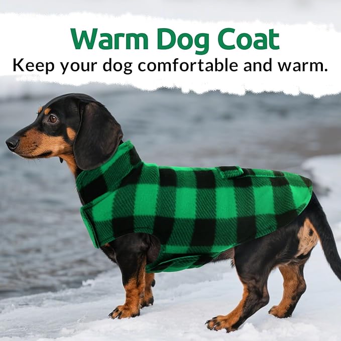 ASENKU Dog Winter Coat, Fleece Doggie Jacket Plaid Reversible Vest Waterproof Windproof Cold Weather Clothes for Small Medium Large Dogs (Green,3XL)