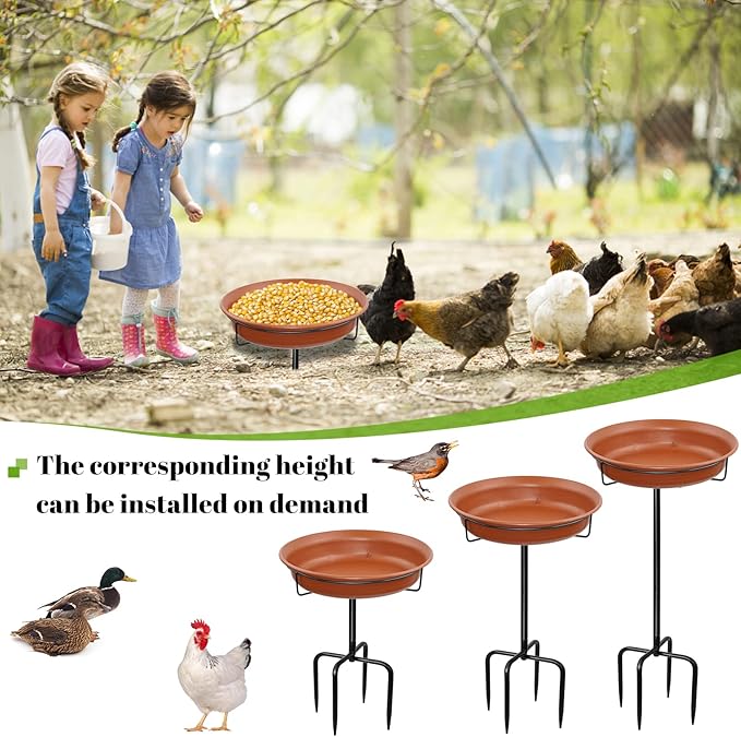 28In Freestanding Birdbaths Bowl Outdoor, Free Standing Garden Bird Bath Bird Feeder Bowl with Metal Stake, Detachable Decoration Spa Birdfeeder for Garden Patio Yard Lawn, 4 Spiky Feet (Brown)
