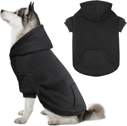 Dog Sweaters for Large Dogs Dog Hoodie Dog Sweater Solid Soft Brushed Fleece Dog Clothes Dog Hoodie Sweatshirt with Pocket(Black-XL)