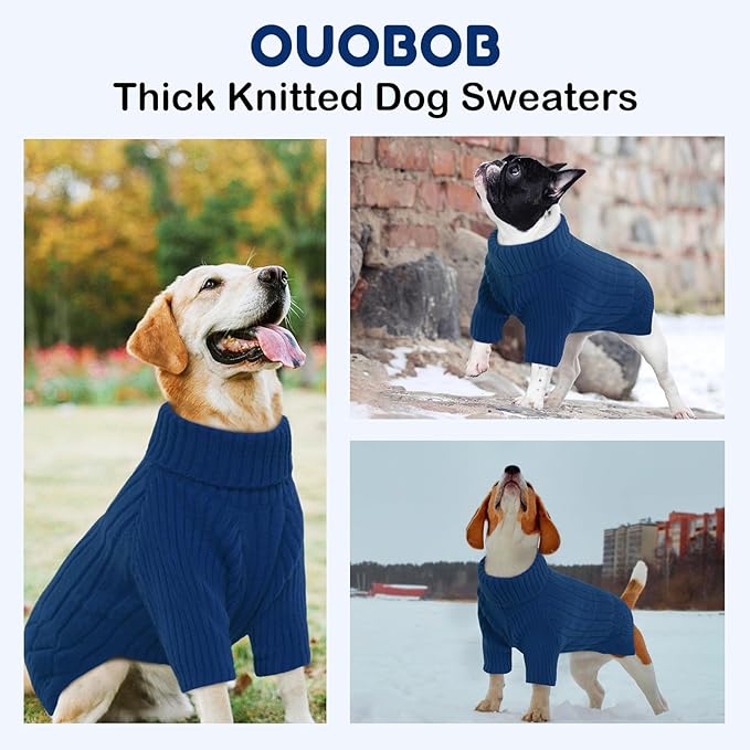 Large Breed Dog Sweaters, Warm Winter Fall Dog Sweaters for Dog Girls Boys, Turtleneck Dog Knitwear, Doggie Christmas Sweater, Pet Sweatshirt Clothes Outfit Knit St. Bernard (Blue XXXXXL)
