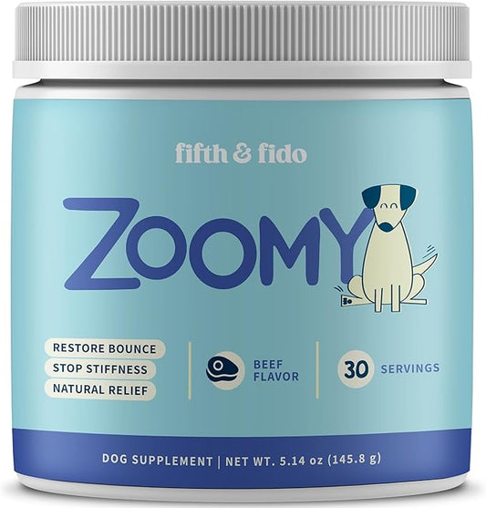 Zoomy Dog Joint Supplements with Glucosamine Chondroitin MSM - Mushroom Powered Hip Joint Support for Large Senior Dogs - Beef Flavored Natural Pain Relief Powder