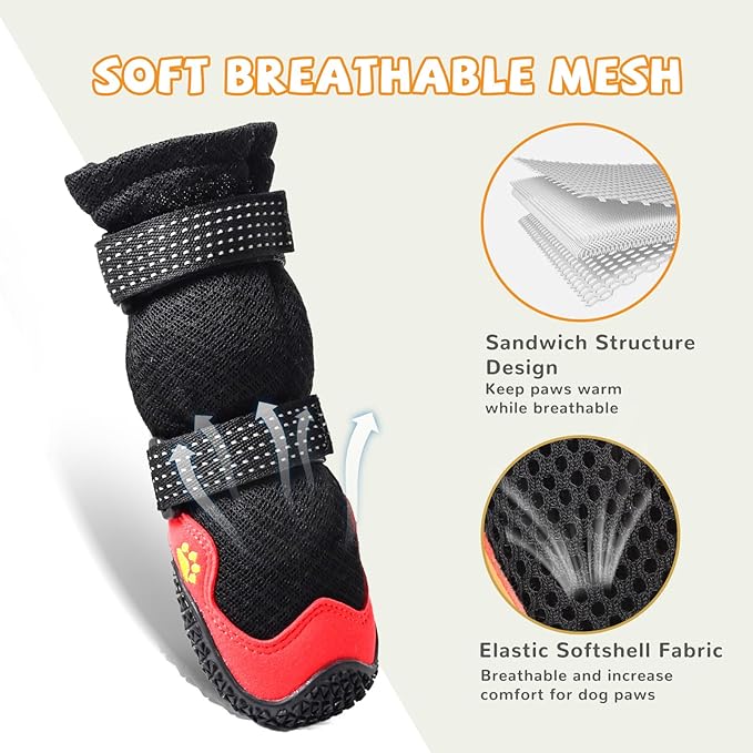 Dog Shoes for Medium Large Size Dogs, Breathable Dog Shoe for Hot Pavement, Dog Booties and Paw Protectors to Prevent Licking, Anti-Slip Dog Boots with Reflective for Summer, Hiking, Snow (Size 8)