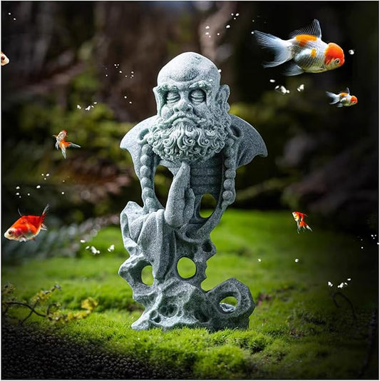 livelyfish Meditating Buddha Statue Fish Tank Zen Buddha Statues Sandstone Thinker Figurines for Aquarium Garden Home Decorations, Gift (E-S)