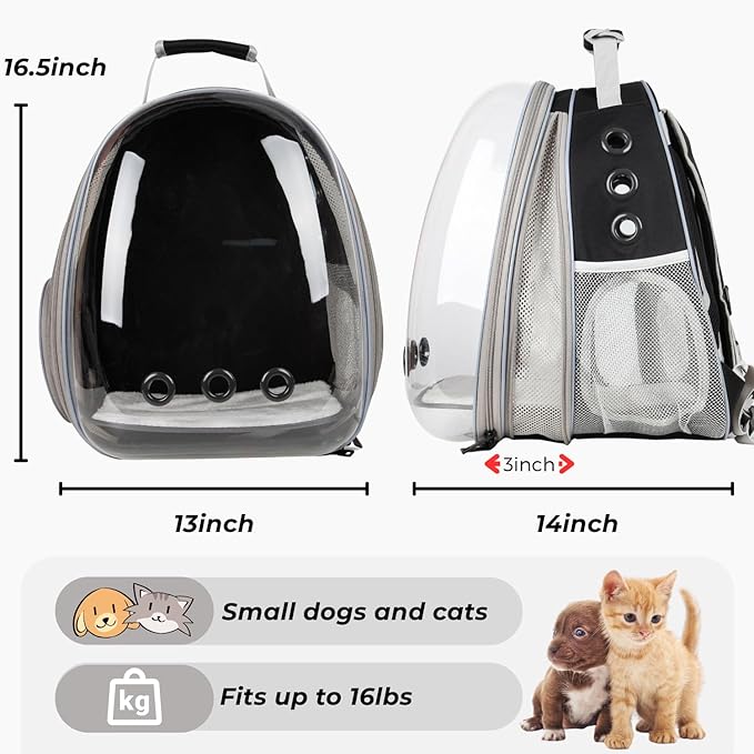 Lollimeow Cat Carrier Backpack, Bubble Expandable Backpack Carrier, Pets and Small Dogs,Airline-Approved, Designed for Travel, Hiking, Walking & Outdoor Use (Front Expandable-Black)