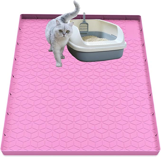 Cat Litter Mat, Silicone Large Cat Mat for Litter Box - 28x22 in, Waterproof & Non-Slip, Durable & Easy Clean, Pink