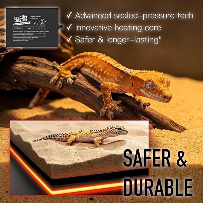 Reptile Heat Pad, 6" X 8" 8W, Heating Pad for Reptile Tank, Lizard, Snake, Bearded Dragon, Hermit Crab, Leopard Geckos Terrarium Heating Mat, Safe & Durable Heat Pad for Reptiles