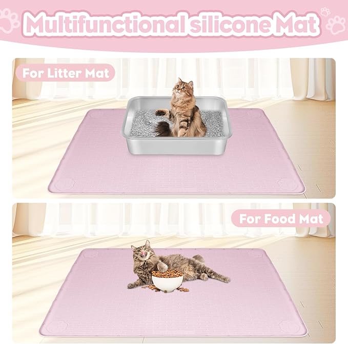 Cat Litter Mat, Extra Large 40" x 28" Silicone Mat Litter Trapping Mat for Scatter Control, Soft on Kitty Paws, Easy to Clean (Pink)