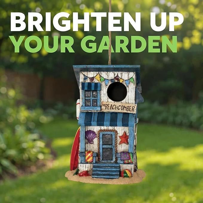 Spoontiques - Birdhouse - Garden Décor - Decorative Bird House for Yard and Garden Decoration - Hanging Novelty for Outdoor Patio - Beach House Birdhouse, Brown, (10139)
